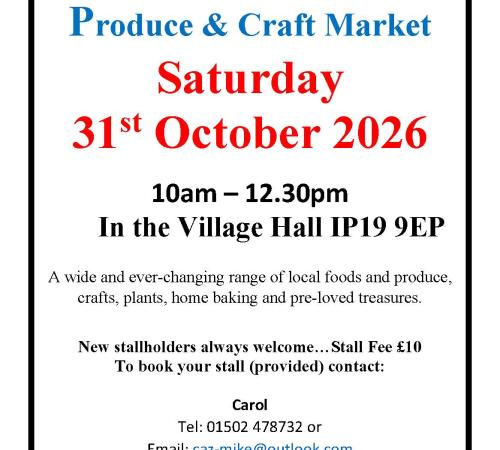 Wenhaston Produce, Craft and Flea Market - Saturday 31st October